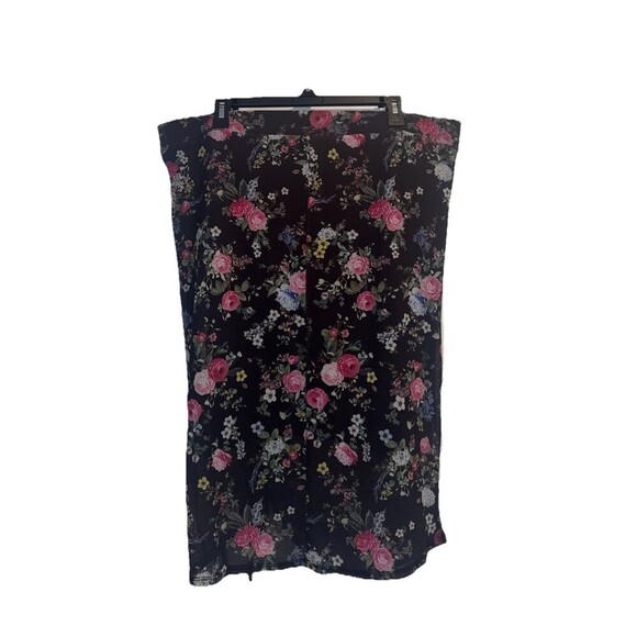Torrid BLACK Colorful Floral Mesh Lined Pencil Skirt Drawstring Ruched Hem Sz 1X - Picture 4 of 9